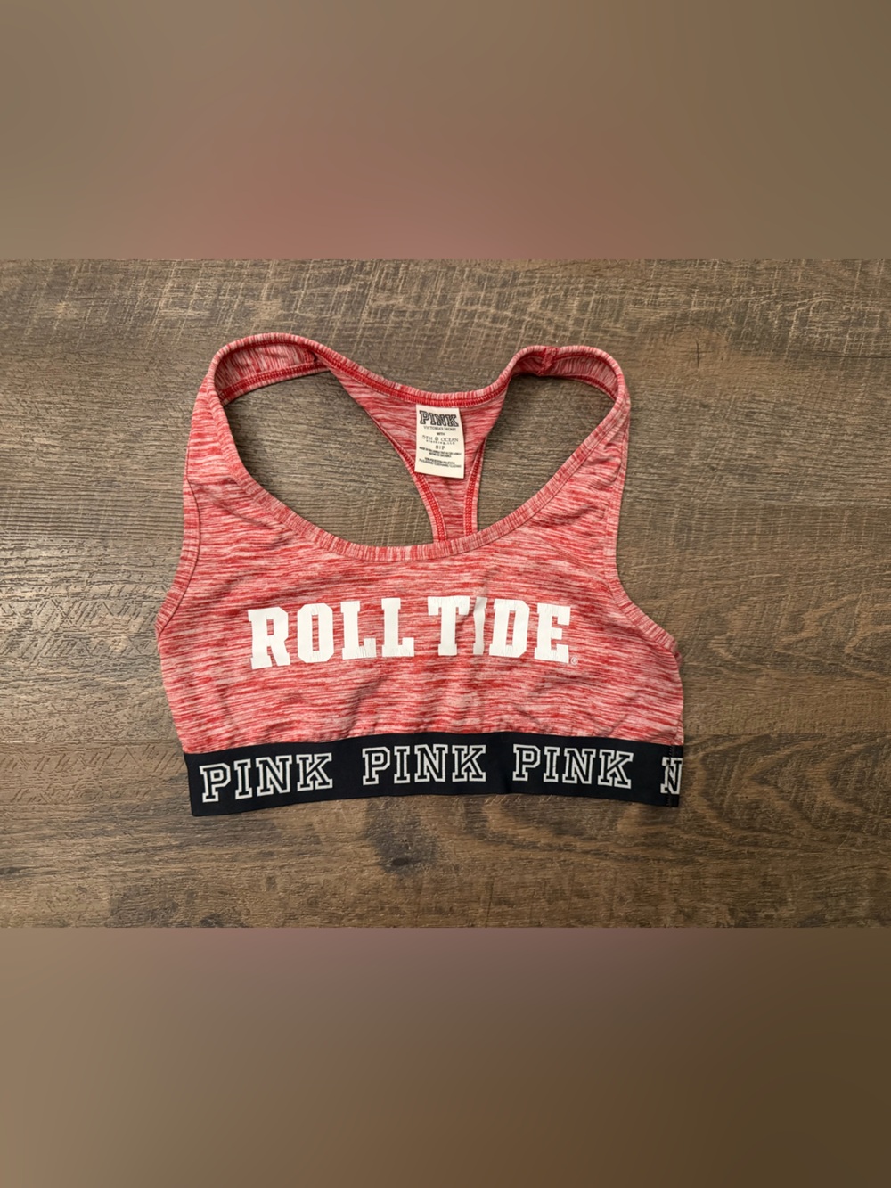 PINK Victoria's Secret Red Heathered 'Roll Tide' Racerback Sports Bra